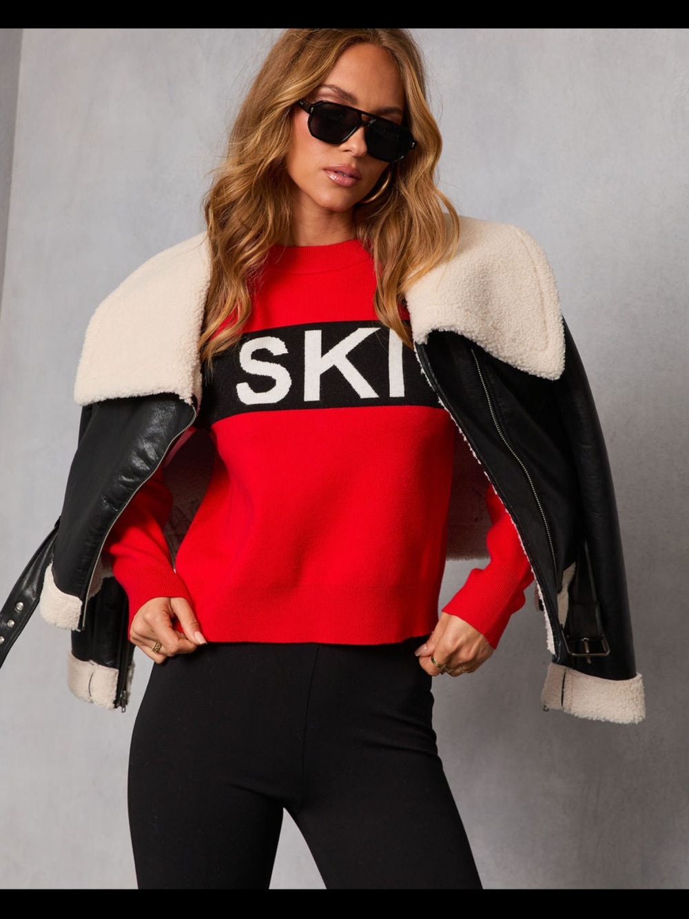 Vici Red Logo Crew Sweater with Black & White Detail